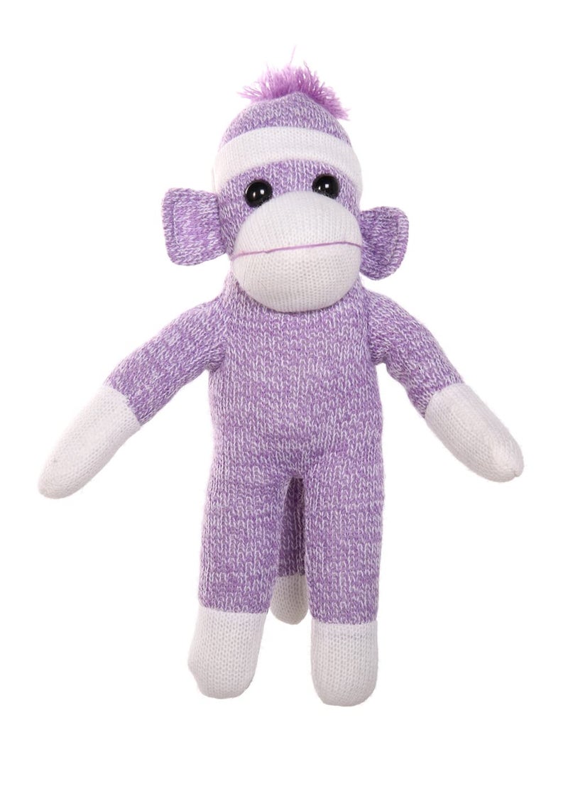 Plushland Adorable Sock Monkey The Original Traditional Hand Knitted Stuffed Animal Toy Giftfor Kids Babies Teens Girls and Boys Baby Doll Present Puppet 16 Purple - Image 3