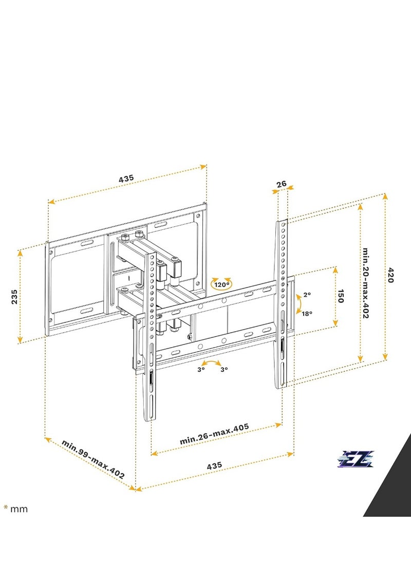 ELTRAZONE TV Wall Mount Swivelling/Tilting for 32-55 Inches Universal TV Bracket for Wall/TV 55 Inches + up to 45 kg with Max. VESA 400 x 400 mm - Image 2