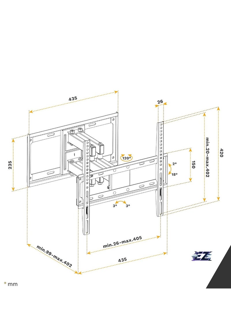 ELTRAZONE TV Wall Mount Swivelling/Tilting for 32-55 Inches Universal TV Bracket for Wall/TV 55 Inches + up to 45 kg with Max. VESA 400 x 400 mm - Image 4