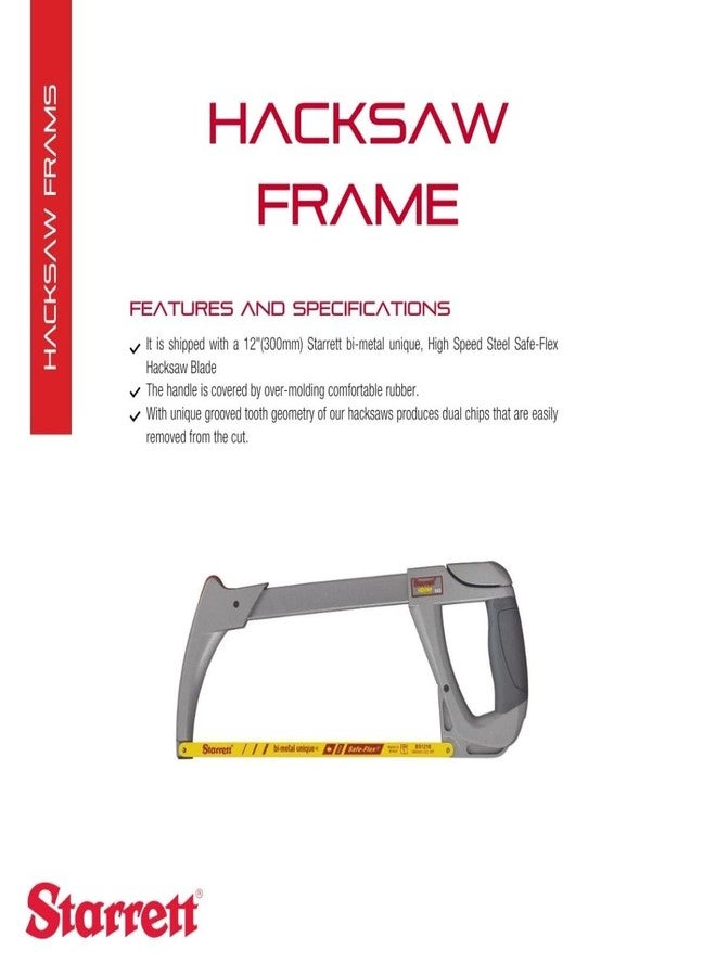 ستارريت إطار منشار ستاريت عالي الشد مع شفرة منشار فولاذية ثنائية المعدن عالية السرعة فريدة من نوعها ومرنة - شد ٢٨٠٠٠ رطل لكل بوصة مربعة، عمق الحلق ٤-٣/٨ بوصة، طول الشفرة ١٢ بوصة - K145 - Image 2