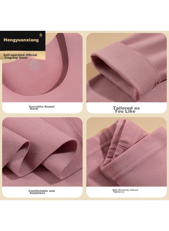 Hengyuanxiang Hengyuanxiang [best- 50,000 Sets] Women's Thermal Underwear Set, Thick Brushed Seamless Cuttable Warm Base Layer For Men And Women, Light Pink  - Image 5