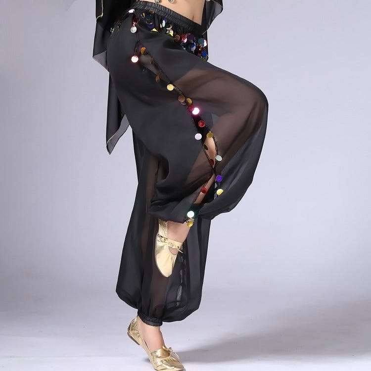 Belly Dance Pants Sequin Performance Lantern Black