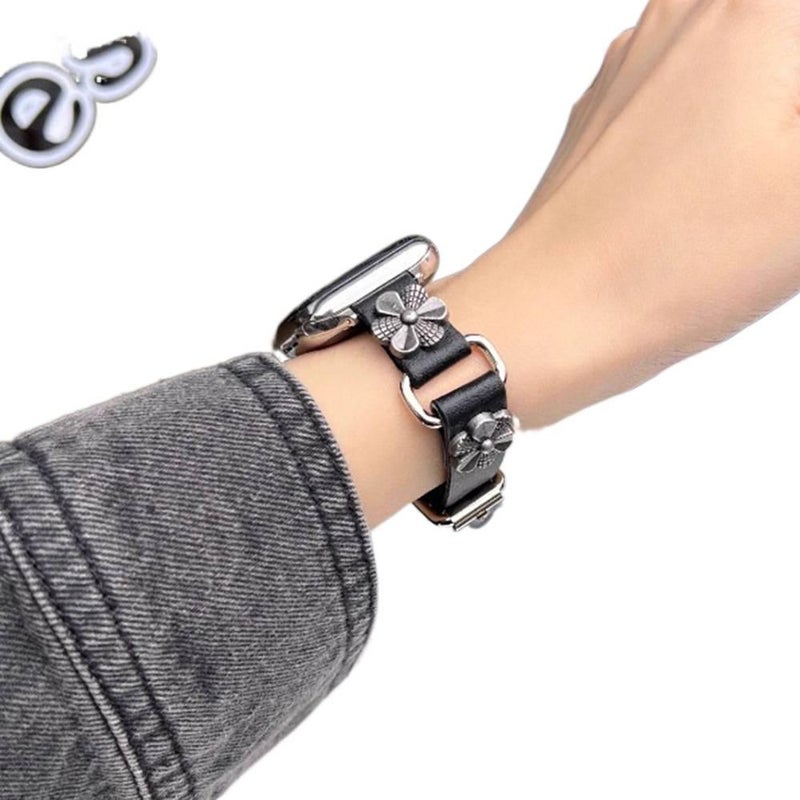 سوار ساعة ذكية سوار جلدي كلاسيكي متوافق مع Apple Watch بملاءمة قابلة للتعديل وحزام بديل للاستخدام اليومي باللون أسود قابل للتعديل - Senko Aura - Image 2