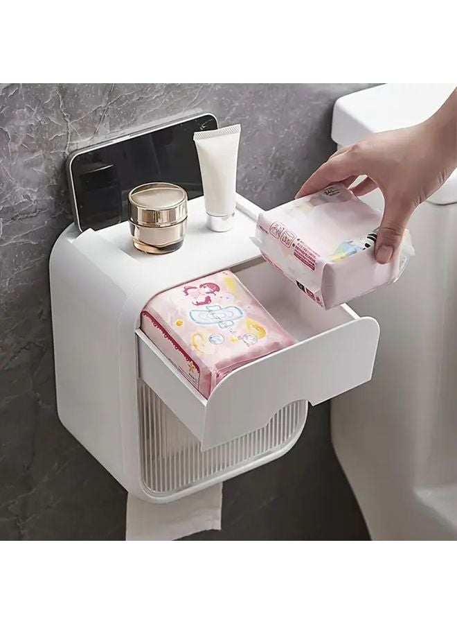 حامل ورق الحائط الأبيض المقاوم للماء مع رف تخزين منظم الحمام - Image 5