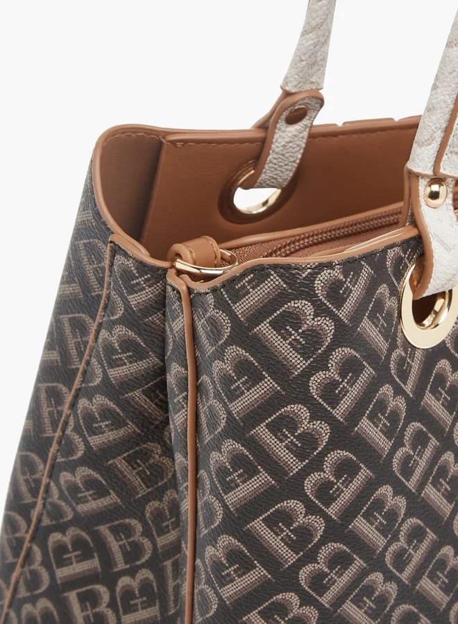 Flora Bella By Shoexpress Womens Monogram Print Tote Bag With Zip Closure And Double Handle