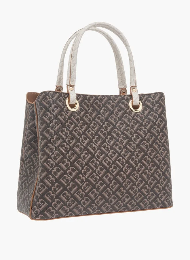 Flora Bella By Shoexpress Womens Monogram Print Tote Bag With Zip Closure And Double Handle