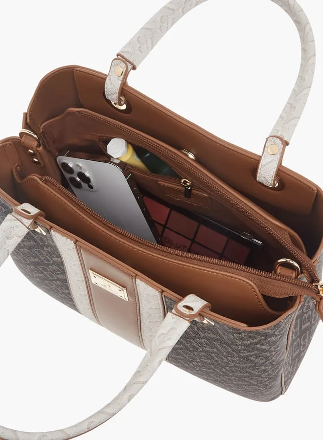 Flora Bella By Shoexpress Womens Monogram Print Tote Bag With Zip Closure And Double Handle