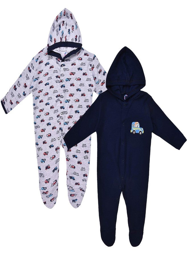 MAGIC TOWN Babyneeds New Born Baby Multi-Color Long Sleeve Cotton Sleep Suit Romper for Boys and Girls Set of 2 - Image 1