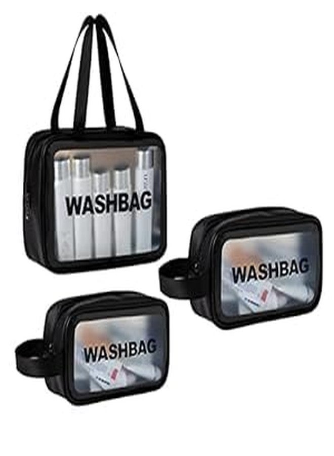 Wandering NAVA PAVA 3 Pieces Transparent Cosmetic Wash Bags, Travel Toiletry Makeup Storage Bag, Clear Cosmetics Carry Pouch, 3 Pcs Traveling Set, 3 Different Sizes for Multipurpose Use - Image 1