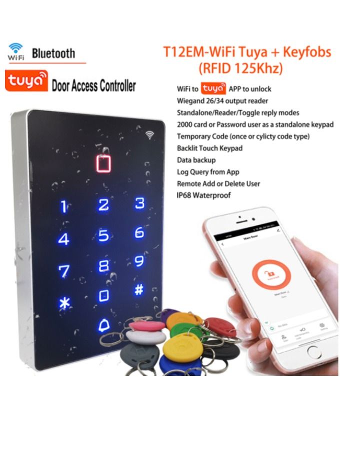 WiFi Tuya مقاوم للماء القرب ID 125khz IC بطاقة RFID قارئ لوحة المفاتيح في الهواء الطلق عن بعد قفل الباب نظام التحكم في الوصول مع 10 مفاتيح  - Image 1