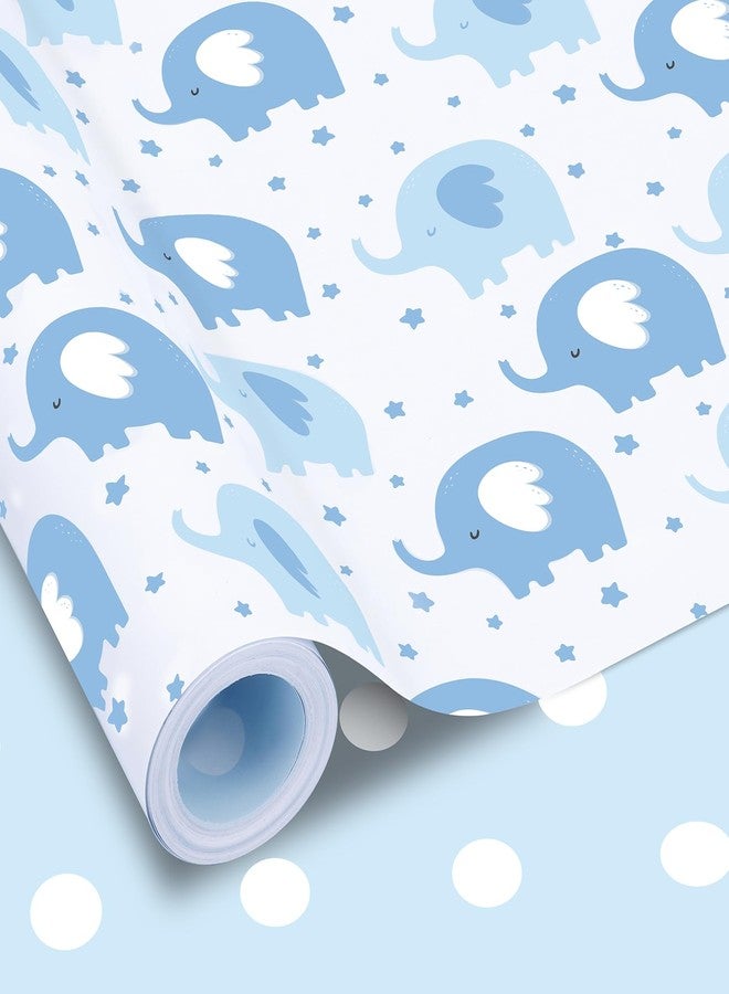 woric Reversible Baby Shower Wrapping Paper Roll 17 Inch x 33 Feet Blue Elephant Design Gift Wrapping Paper for Baby Shower, New Baby, Boy's 1st Birthday, Celebration - Image 1