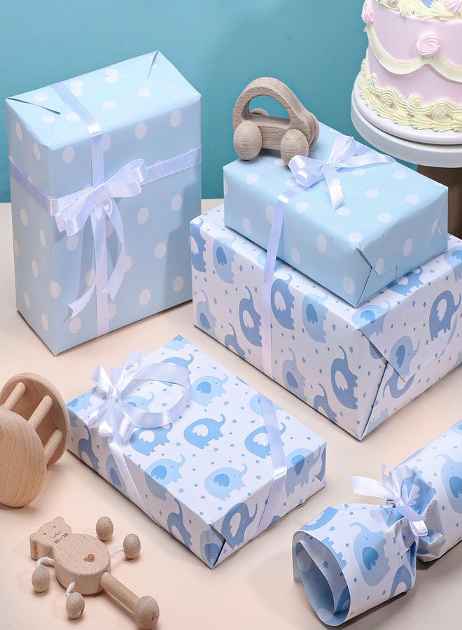 woric Reversible Baby Shower Wrapping Paper Roll 17 Inch x 33 Feet Blue Elephant Design Gift Wrapping Paper for Baby Shower, New Baby, Boy's 1st Birthday, Celebration - Image 3