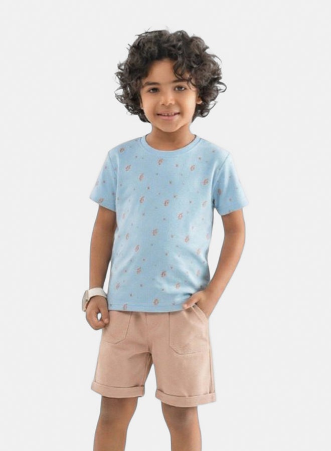 Bongo Boys Cotton T-shirt & Shorts Set Baby Blue & Cashmere - Kids Summer Outfit, Comfortable Casual Wear