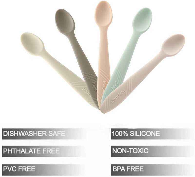 PandaEar 5 Pack Silicone Baby Spoons Self Feeding 4 6 Months Baby Food Feeding Spoons Utensils Gentle for Baby Led Weaning Safe for Teething Infant Spoons First Stage BPAFree Easy to Clean - Image 4
