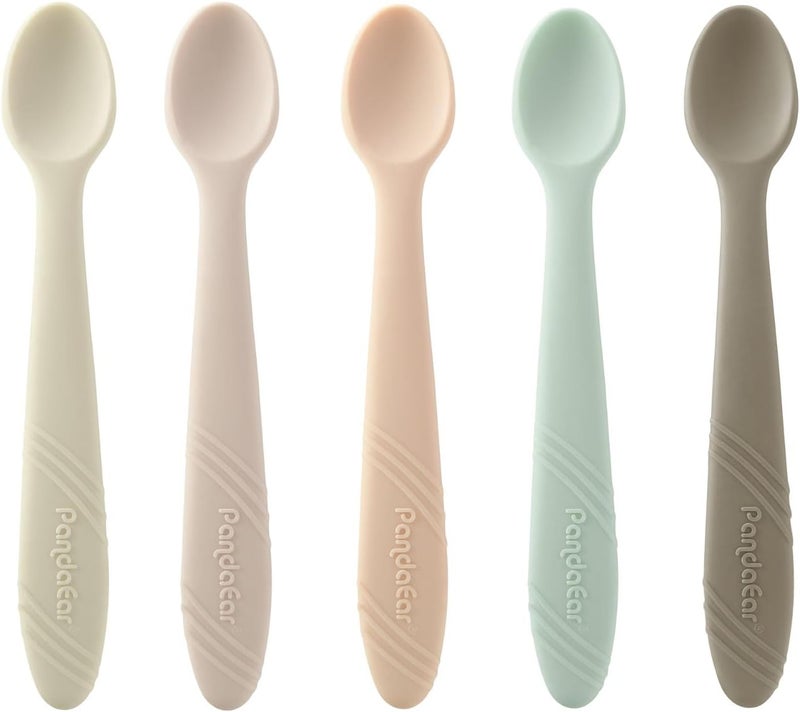 PandaEar 5 Pack Silicone Baby Spoons Self Feeding 4 6 Months Baby Food Feeding Spoons Utensils Gentle for Baby Led Weaning Safe for Teething Infant Spoons First Stage BPAFree Easy to Clean - Image 1