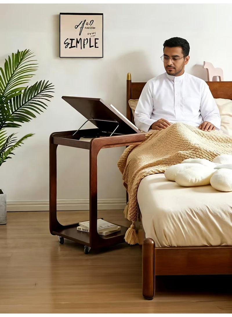 Neonix C-shaped sofa bedside table, 360° swivel adjustable wooden side table, mobile computer workstation laptop desk with castors, bedroom, living room, small C-shaped wooden table with castors, sofa/couch/bedside cabinet/multi-functional bedside table, walnut - Image 2
