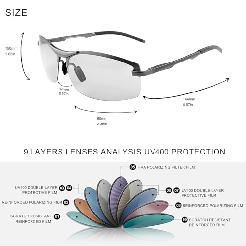 PEEPAI Men's Fashion Driving Photochromic Polarized Sunglasses for Men - Al-Mg metal Ultralight Frame - Black-1 - Image 4