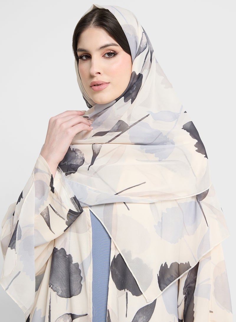 Khizana Printed Open Abaya With Sheila - Image 4