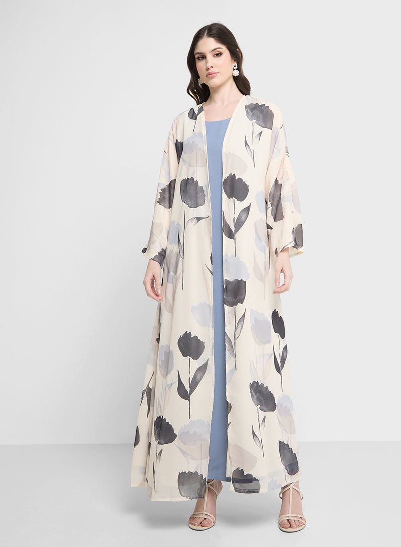 Khizana Printed Open Abaya With Sheila - Image 5