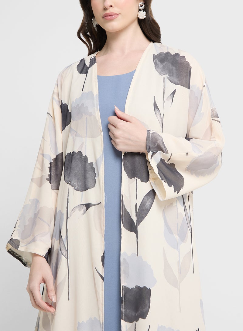 Khizana Printed Open Abaya With Sheila - Image 3