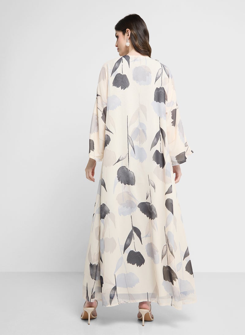 Khizana Printed Open Abaya With Sheila - Image 2