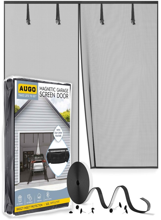 AUGO Garage Door Screen Magnetic Closure - Garage Screen Doors for 1 Car Garage Pull Down - Magnetic Screen Door Mesh - Heavy Duty Weighted Bottom - Pet & Kid Friendly - Keep Open Feature - 9' x 7' - Image 1