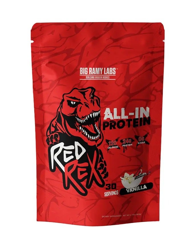 ريد ريكس بروتين شامل، بنكهة الفانيليا، 2 رطل - 24 غرام بروتين لكل حصة، قليل الدسم، خالٍ من السكر، مثالي لنمو العضلات واستشفائها