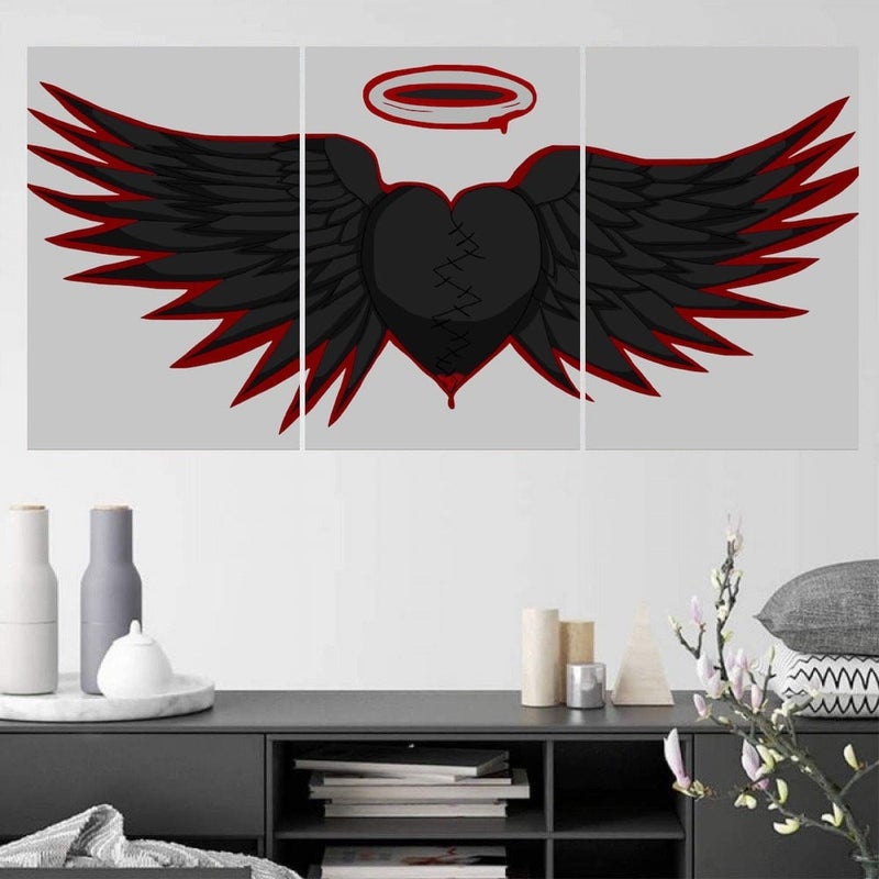 Marktna Three modern-designed canvas paintings with a hollow frame, measuring (150×70), three pieces - Image 1