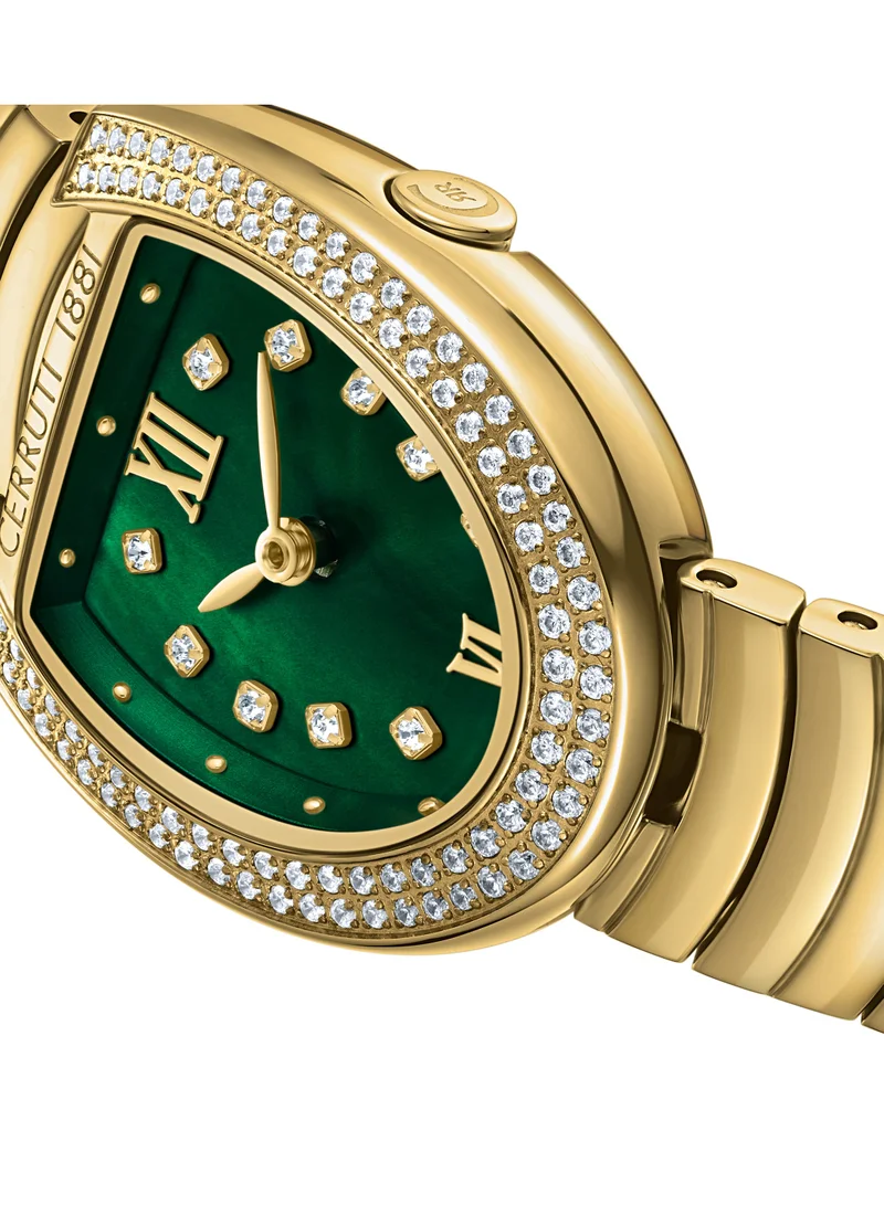CERRUTI 1881 Women's Lerici Analog Women's Watch - Green Mother of Pearl Dial, Roman Numerals, Gold Plated Bracelet