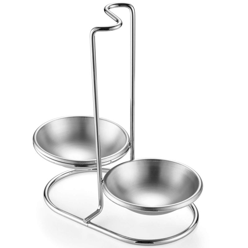 GoldNJade GoldNJade 304 Stainless Steel Double Ladles Holder Vertical Spoon Rest Cooking Utensils Stand with 4 inch bowls 