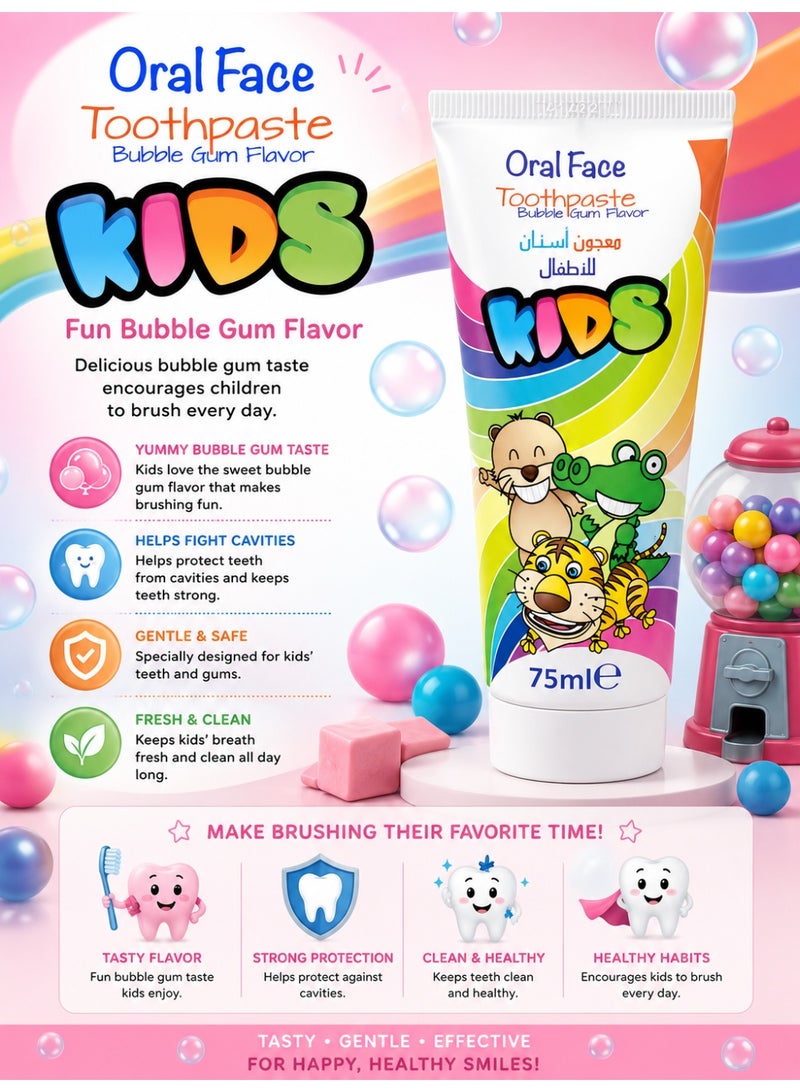 Oral Face Kids Toothpaste Bubble Gum Flavor | Fun Bubble Gum Taste - Image 3