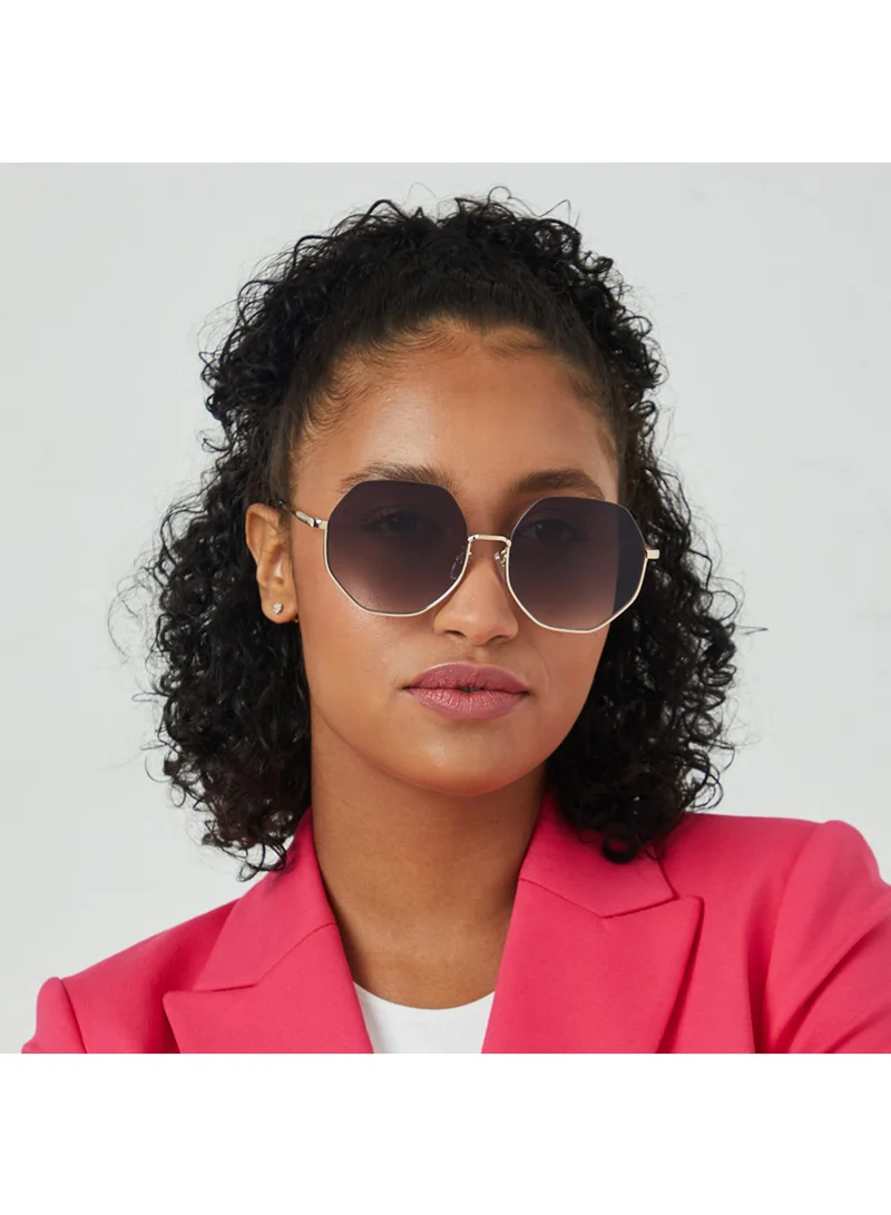 Blackout HEXA Women Japanese Gold Sunglasses - Frame Material: Metal- Frame Color: Japanese Gold-Lens Color: Gray - Full Rim
