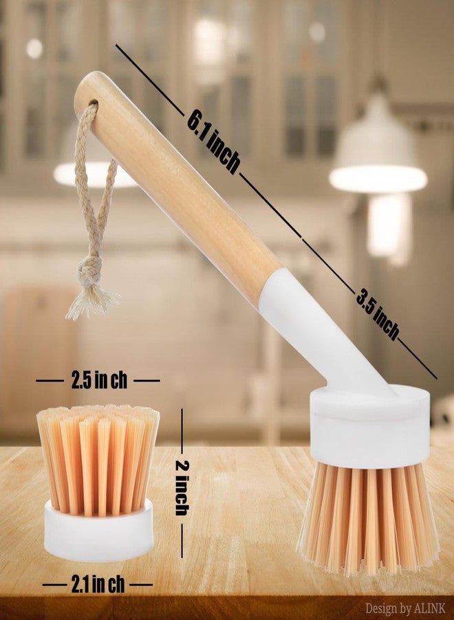 ALINK Dish Brush with Handle and 3 Replacement Heads, Pot and Pan Cleaning Scrub Brush for Kitchen, Sink, Stove, Cast Iron Scrubber - Image 2