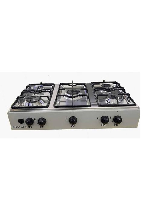 Flat cooker, 5 burners, enamelled, stainless surface, size 55 * 75, Helwan 360