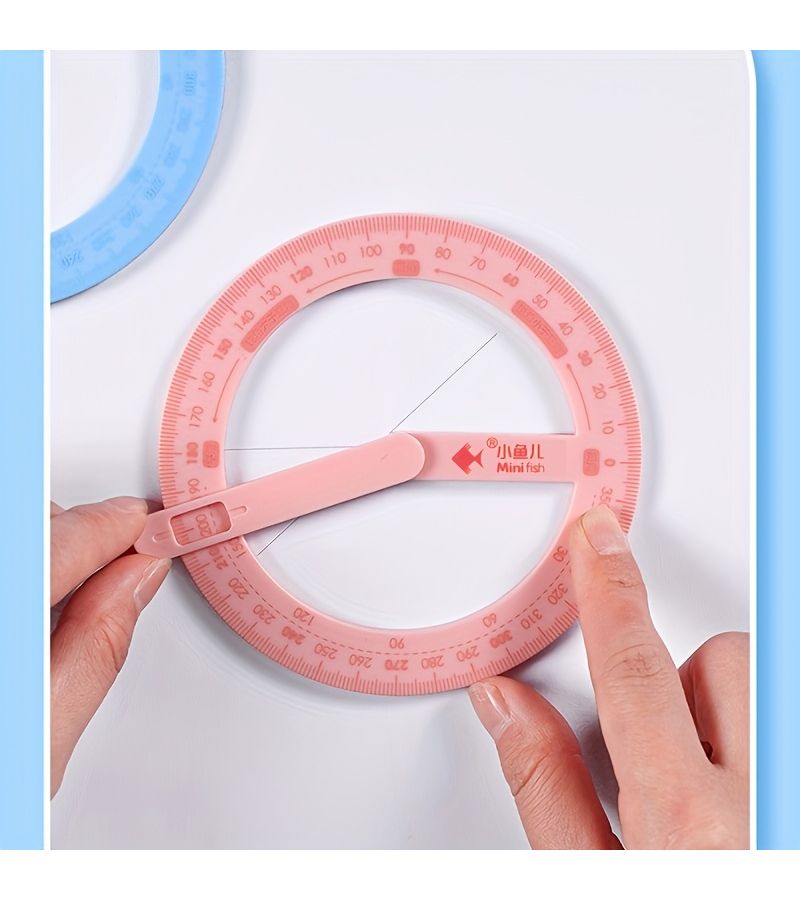 360 Degree Rotating Protractor Pink Precision Plastic Angle Measuring Tool for Drafting - Image 4