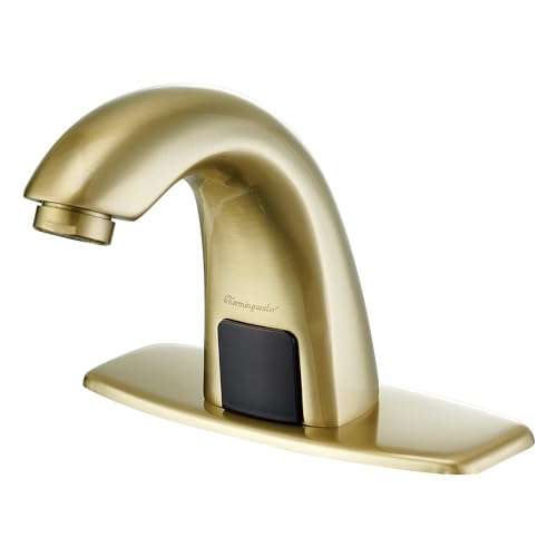 Charmingwater Touchless Bathroom Sink Faucet Motion Automatic Sensor Faucet with Hole Cover Plate Brushed Gold - Image 1