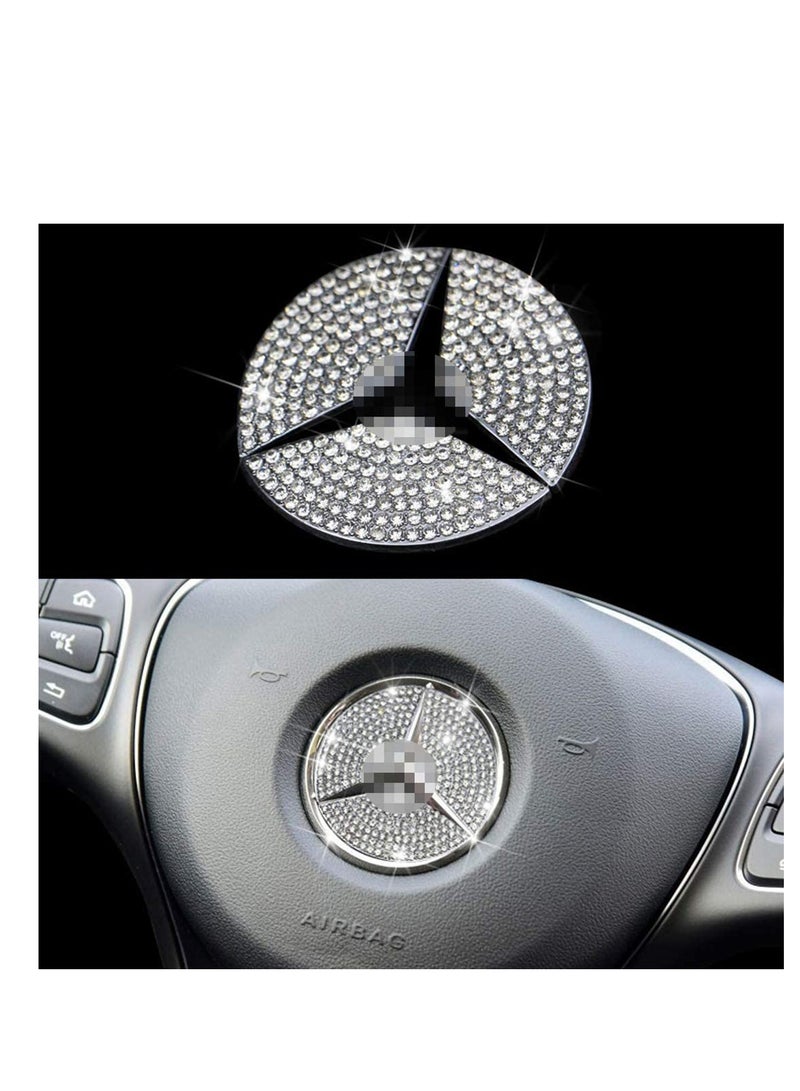 Excefore Steering Wheel Logo Caps Compatible with for Benz, DIY Diamond Crystal Emblem Accessories Interior Decorations for Women, Fit for Benz C E S CLA GLA GLK Class(49mm) - Image 3