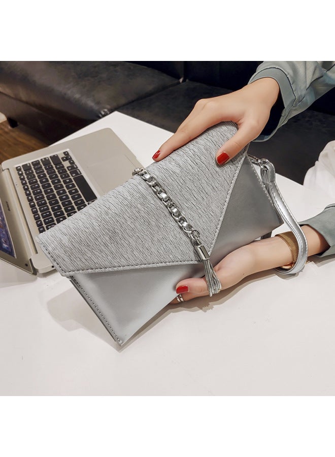 Handbag Women's 2020 Spring And Summer Fashion Hand-held Small Bag Dress Evening Bag Banquet All-match Tassel Clutch Bag-Color:Black - Image 4