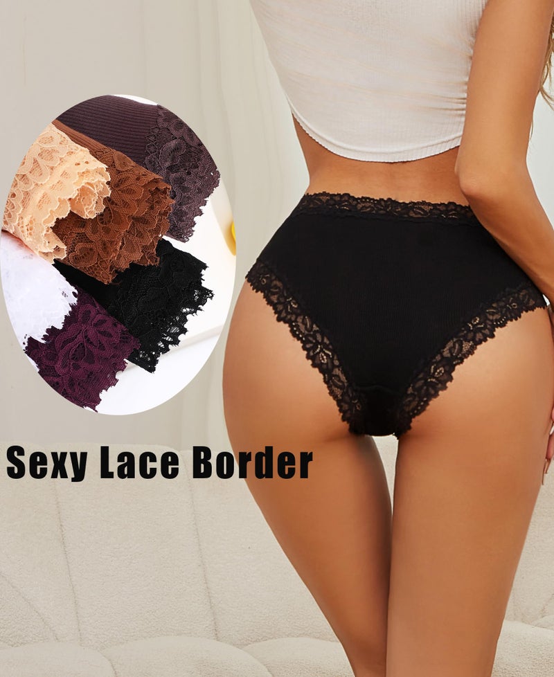 Knowyou Cotton Underwear for Women Cheeky Bikini Womens Underwear Pack Sexy Lace Wasit Hipster Brief Panties for Ladies-M - Image 4