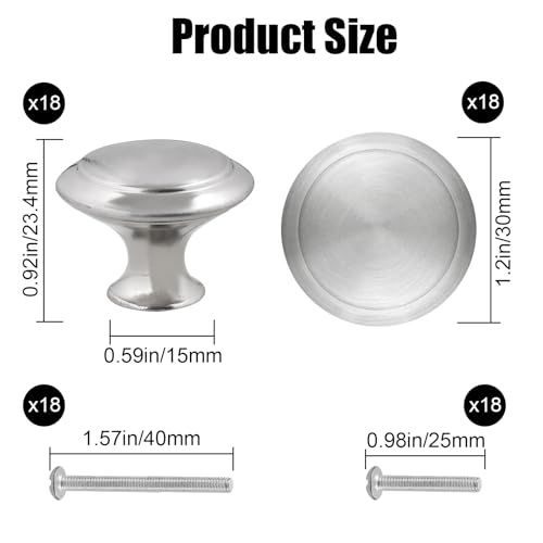 Romeda 30mm Silver Cabinet Knobs - 18 Pieces Drawer Pulls for Dressers, Kitchen, Cabinets With Screw - Image 2