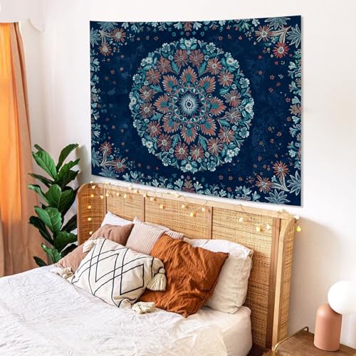 Fowocu Boho Floral Mandala Tapestry Wall Hanging Blue Bohemian Flower Medallion Tapestry Aesthetic Vintage Navy Hippie Indian Small Tapestries for Bedroom Living Room Dorm Decor 40 x 30 Inch - Image 5