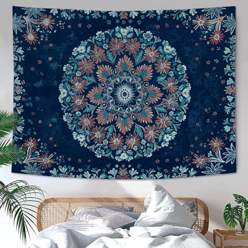 Fowocu Boho Floral Mandala Tapestry Wall Hanging Blue Bohemian Flower Medallion Tapestry Aesthetic Vintage Navy Hippie Indian Small Tapestries for Bedroom Living Room Dorm Decor 40 x 30 Inch - Image 3