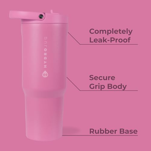 HydroJug Sport - Stainless Steel Tumbler with Straw, Vacuum Insulated, 32oz Leakproof Water Bottle, Ergonomic Design, Reusable, Dishwasher Safe, Rubber Base, Durable for Gym or Outdoors, Taffy - Image 2