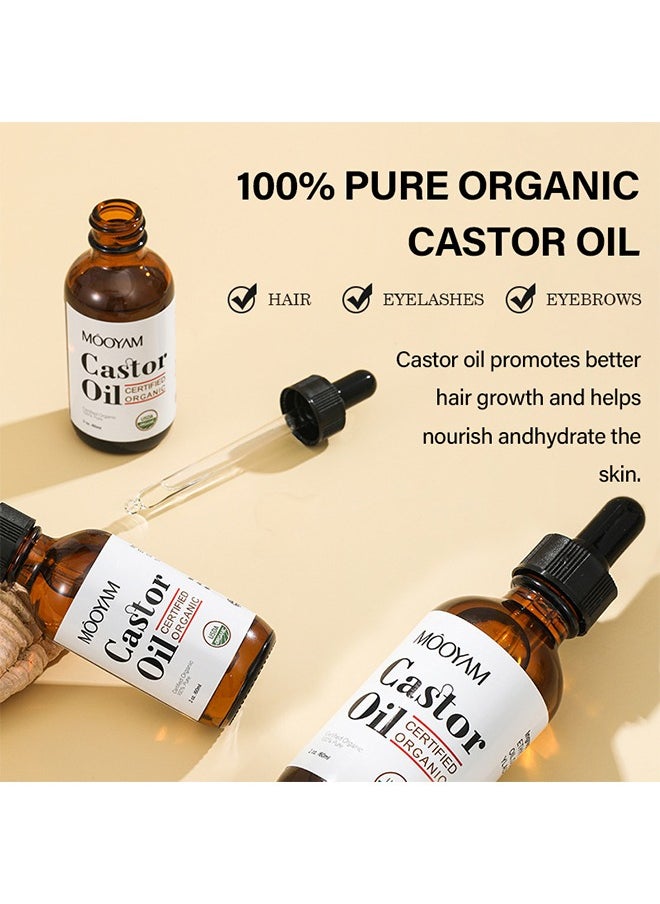 MOOYAM - Castor Oil,Organic Castor Oil, USDA Certified Organic, 100% Pure, Cold Pressed, Hexane Free, Stimulates Eyelash, Eyebrow and Hair Growth, Skin Moisturizer and Degreaser - 60ml - Image 1