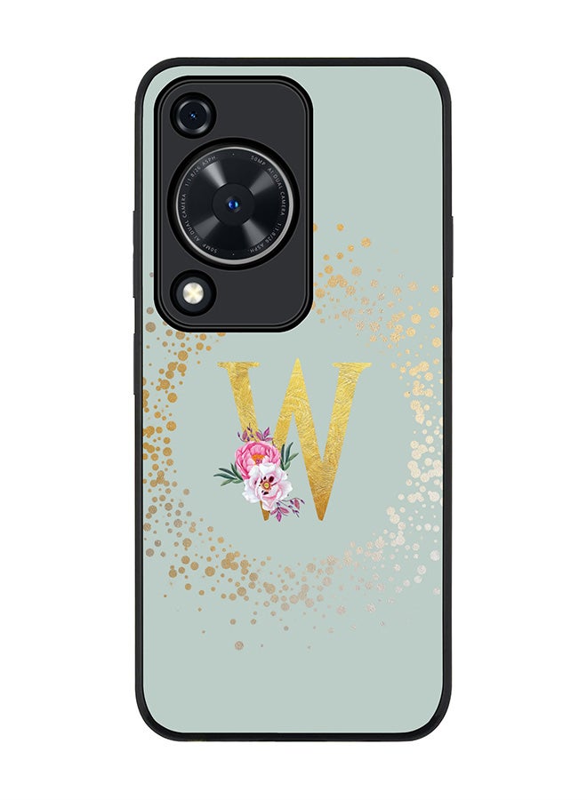Stylizedd Rugged Black edge case for Huawei nova Y72 / Huawei Enjoy 70 4G,Slim fit Custom Monogram Initial Letter Floral Pattern Alphabet - W (Light Grey) - Image 1