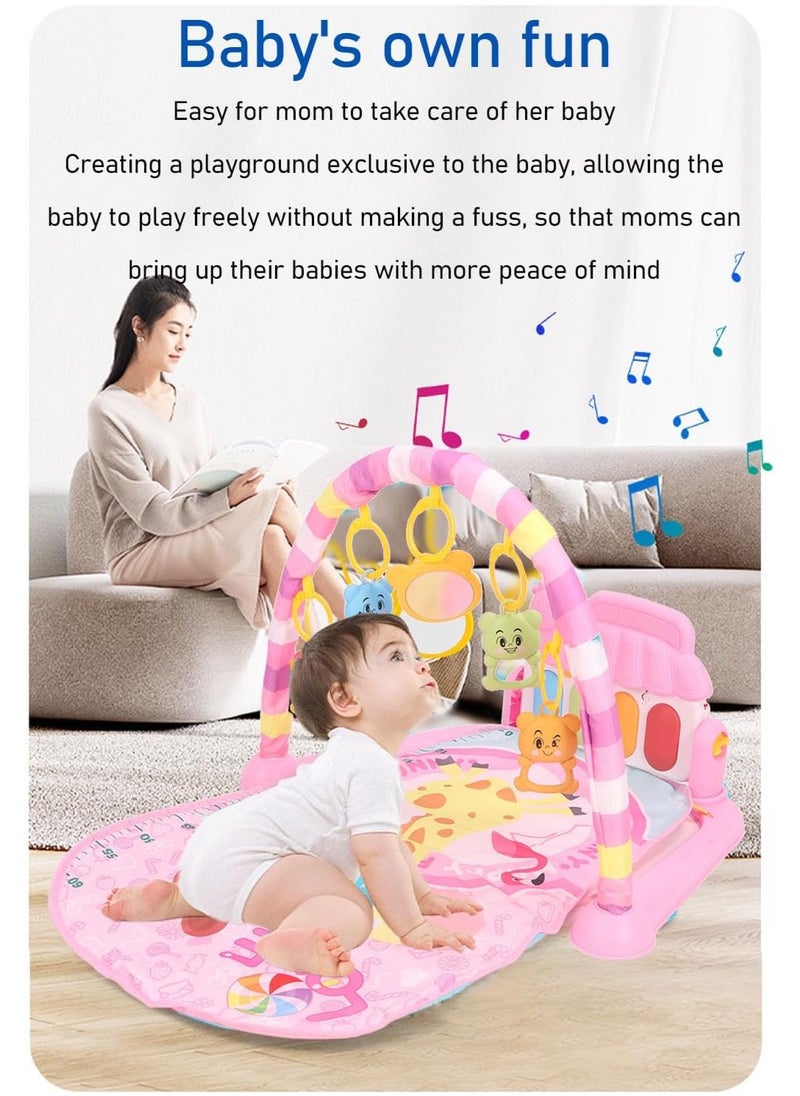 Prime Baby Play Mat with Piano – Multifunctional Musical Activity Gym with Mirror & Hanging Toys for Hand-Eye Coordination (Pink)  - Image 1