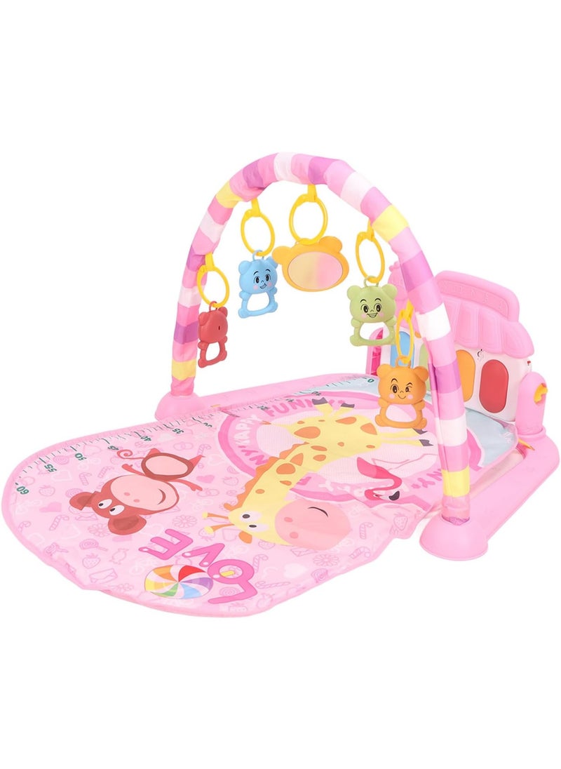 Prime Baby Play Mat with Piano – Multifunctional Musical Activity Gym with Mirror & Hanging Toys for Hand-Eye Coordination (Pink)  - Image 3