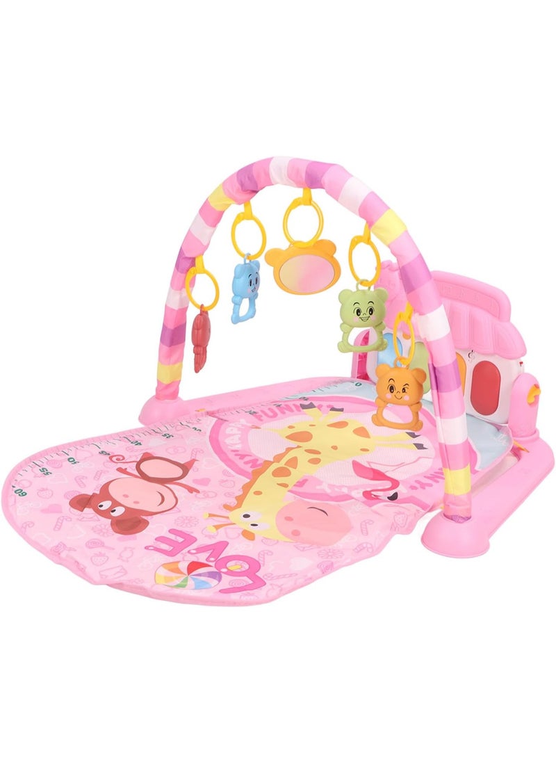Prime Baby Play Mat with Piano – Multifunctional Musical Activity Gym with Mirror & Hanging Toys for Hand-Eye Coordination (Pink)  - Image 4