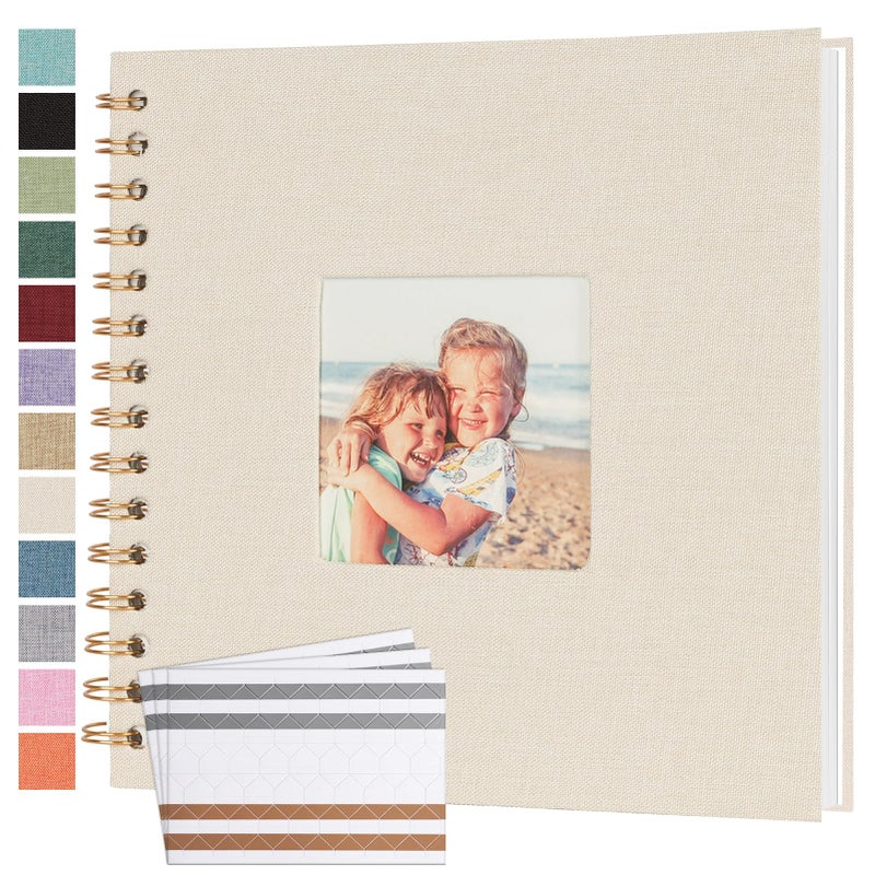 Bonyomor Scrapbook Photo Album 8x8 Inches 40 Pages Hardcover Kraft Paper Linen Cover Scrap Book Memory Book DIY Scrapbook Albums for Wedding Baby Boyfriend Travel Anniversary Family, Beige - Image 1