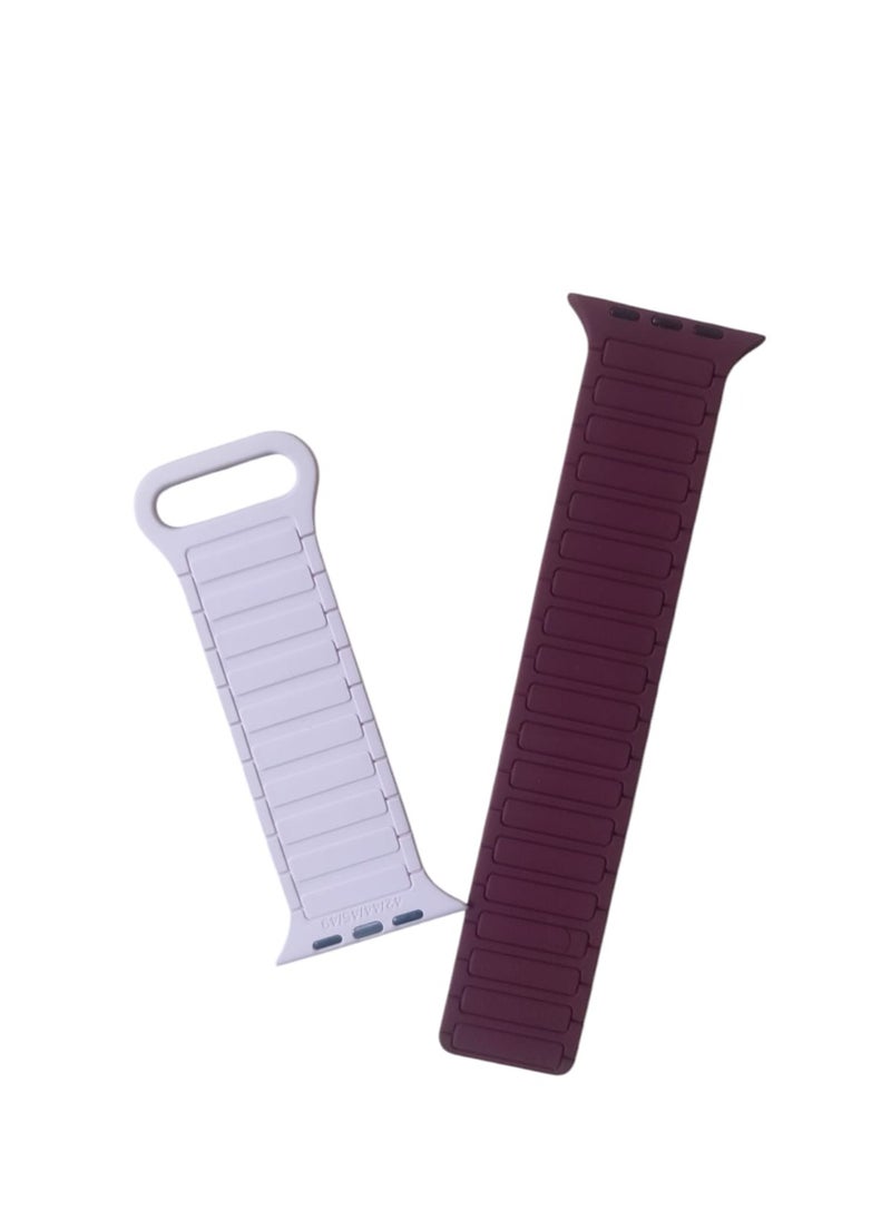 Generic - Magnetic Strap Compatible with Apple Watch Band 45mm 41mm 44mm 40mm 49mm Silicone Adjustable Replacement Belt for IWatch Ultra Series 8/7/SE/6/5/4/3/2/1 - Wine Red & Pink - Image 1